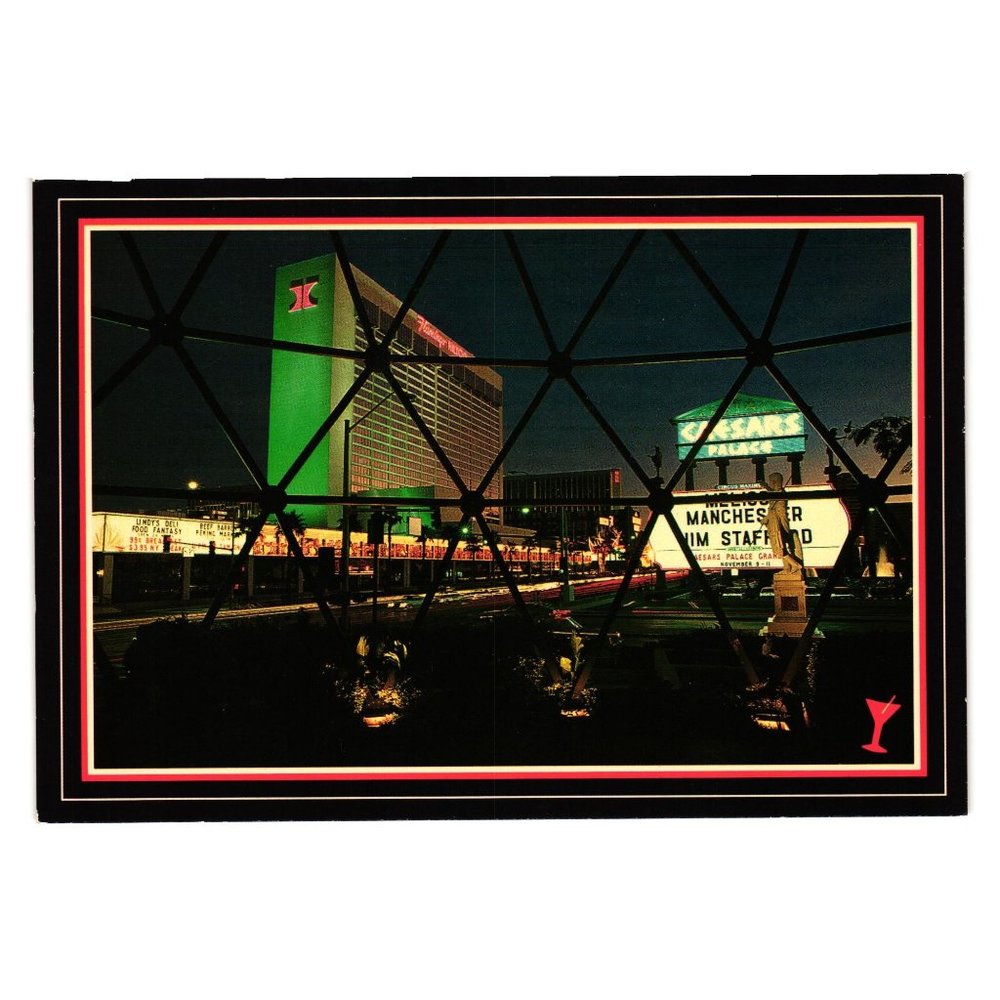 Vintage Postcard Flamingo Hilton Las Vegas Geodesic Dome View Caesars Palace Nig
